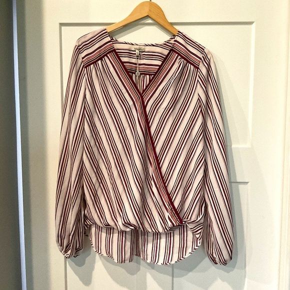 NWT Max Studio Wrap Magenta Black Cream Top Blouse Women’s Large - Picture 1 of 8